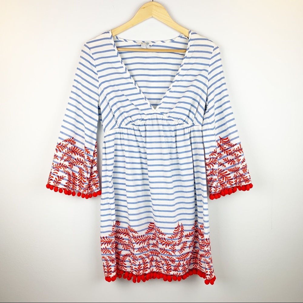 Boden PomPom Trim Striped Dress